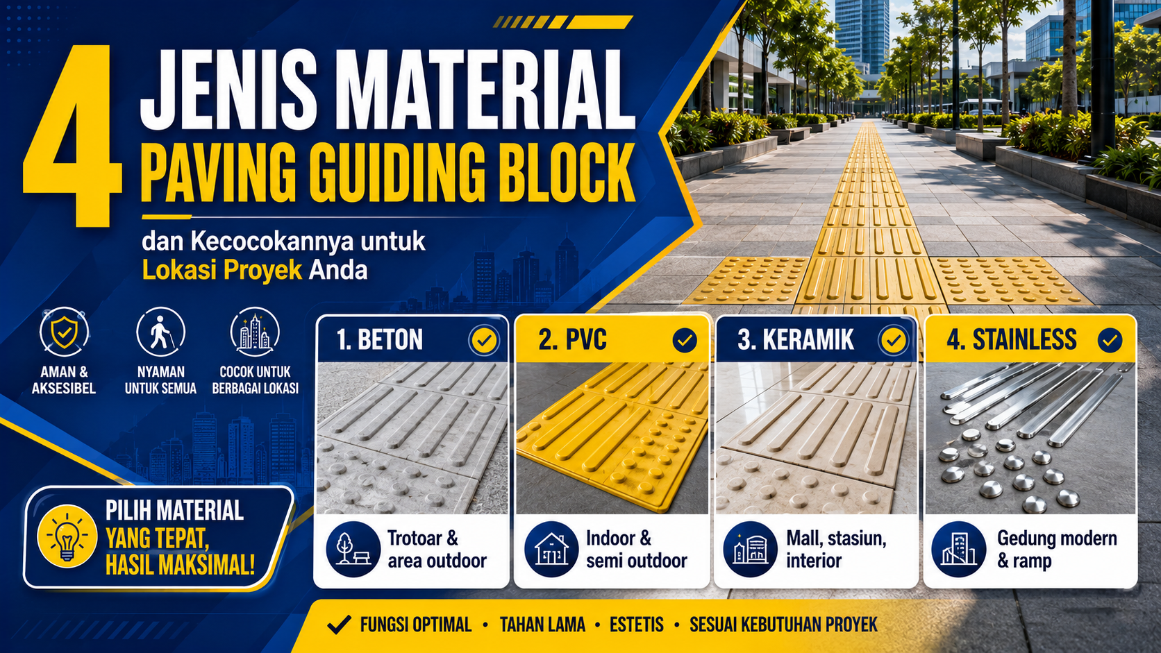 4 Jenis Material Paving Guiding Block dan Kecocokannya untuk Lokasi Proyek Anda